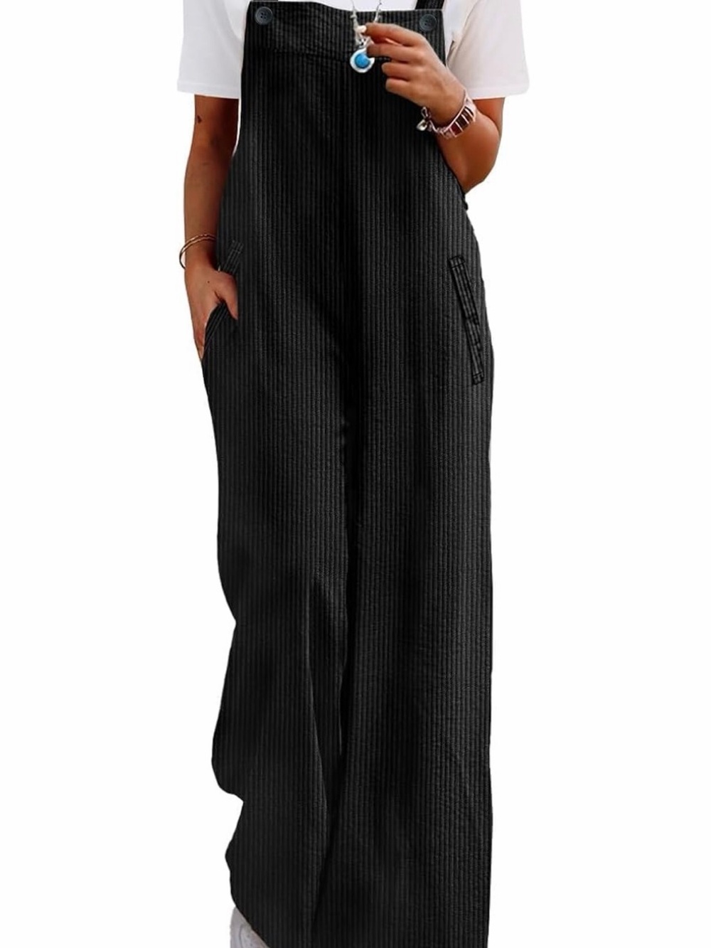Black Corduroy Women's Jumpsuit Overalls